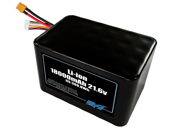 Compact 21.6-volt 18000mAh lithium-ion battery, built for lightweight drone, UAV, and robotics projects.