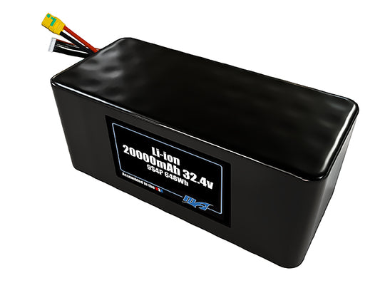 Compact 32.4-volt 20000mAh lithium-ion battery, built for lightweight drone, UAV, and robotics projects.
