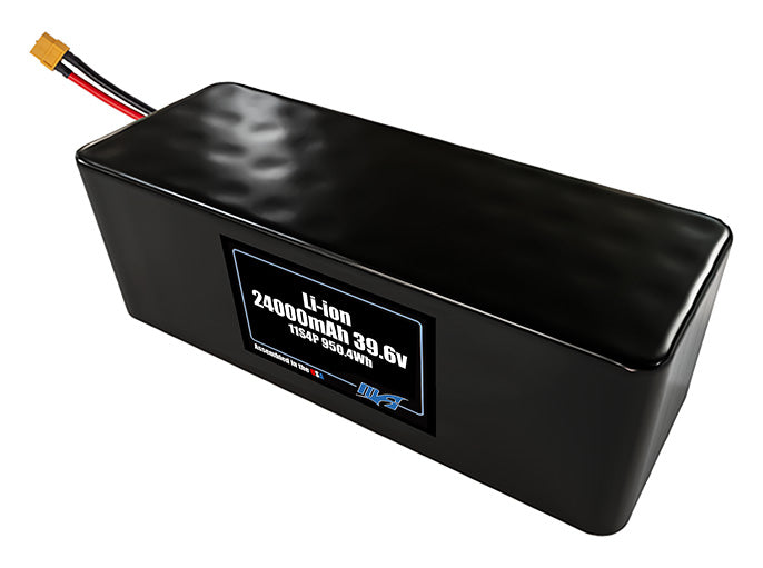 Compact 39.6-volt 24000mAh lithium-ion battery, built for lightweight drone, UAV, and robotics projects.