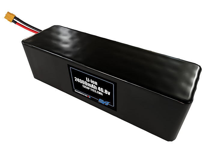 Compact 46.8-volt 24000mAh lithium-ion battery, built for lightweight drone, UAV, and robotics projects.