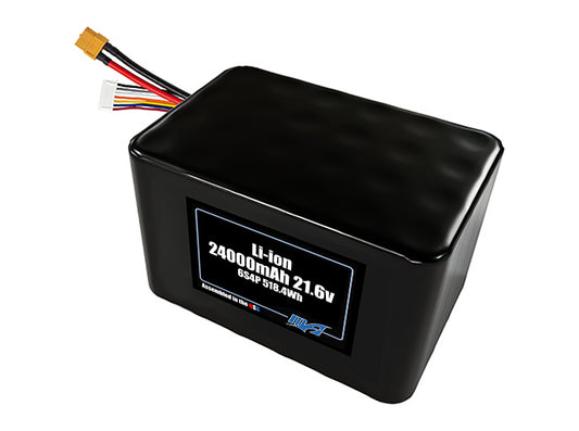 Compact 21.6-volt 24000mAh lithium-ion battery, built for lightweight drone, UAV, and robotics projects.