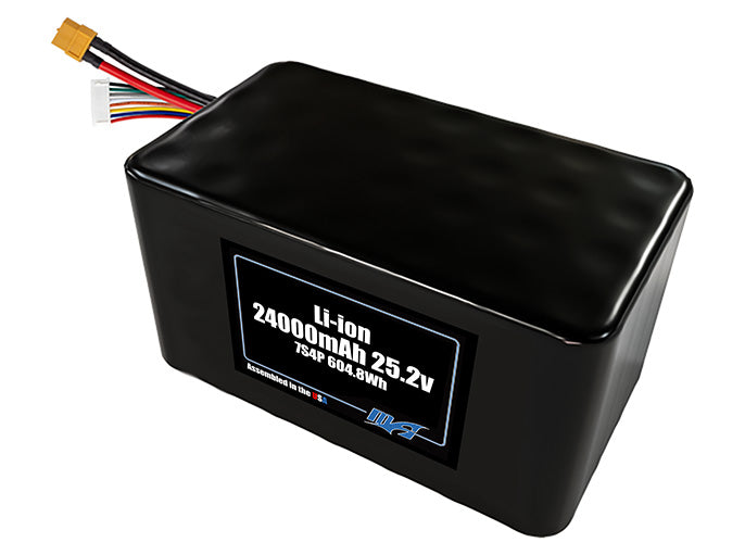 Compact 25.2-volt 24000mAh lithium-ion battery, built for lightweight drone, UAV, and robotics projects.