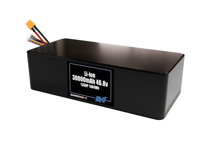 Compact 46.8-volt 30000mAh lithium-polymer battery, built for lightweight drone, UAV, and robotics projects.