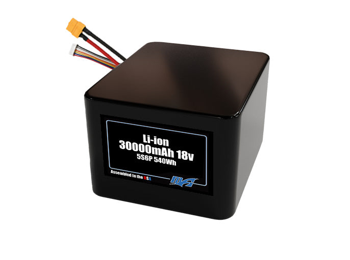 Compact 18-volt 30000mAh lithium-ion battery, built for lightweight drone, UAV, and robotics projects.