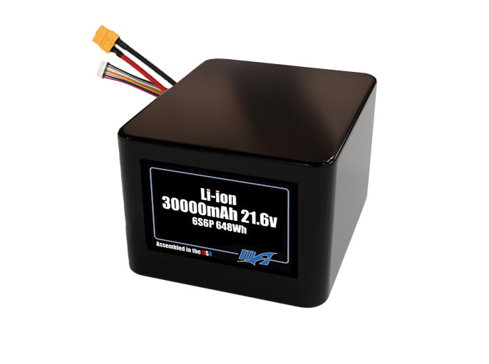 Compact 21.6-volt 30000mAh lithium-ion battery, built for lightweight drone, UAV, and robotics projects.
