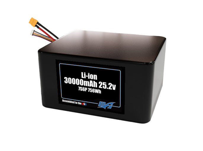 Compact 25.2-volt 30000mAh lithium-ion battery, built for lightweight drone, UAV, and robotics projects.