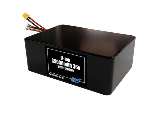 Compact 36-volt 35000mAh lithium-polymer battery, built for lightweight drone, UAV, and robotics projects.