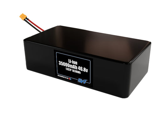 Compact 46.8-volt 35000mAh lithium-polymer battery, built for lightweight drone, UAV, and robotics projects.
