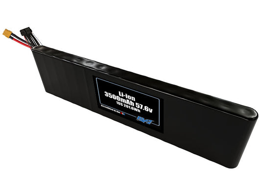Compact 57.6-volt 3500mAh lithium-ion battery, built for lightweight drone, UAV, and robotics projects.