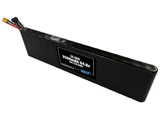 Compact 64.8-volt 3500mAh lithium-ion battery, built for lightweight drone, UAV, and robotics projects.