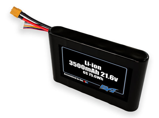 Compact 21.6-volt 3500mAh lithium-ion battery, built for lightweight drone, UAV, and robotics projects.
