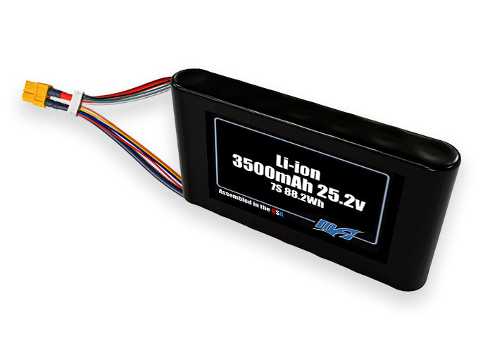 Compact 25.2-volt 3500mAh lithium-ion battery, built for lightweight drone, UAV, and robotics projects.