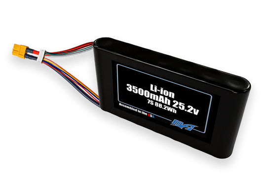 Compact 25.2-volt 3500mAh lithium-ion battery, built for lightweight drone, UAV, and robotics projects.