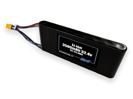 Compact 32.4-volt 3500mAh lithium-ion battery, built for lightweight drone, UAV, and robotics projects.