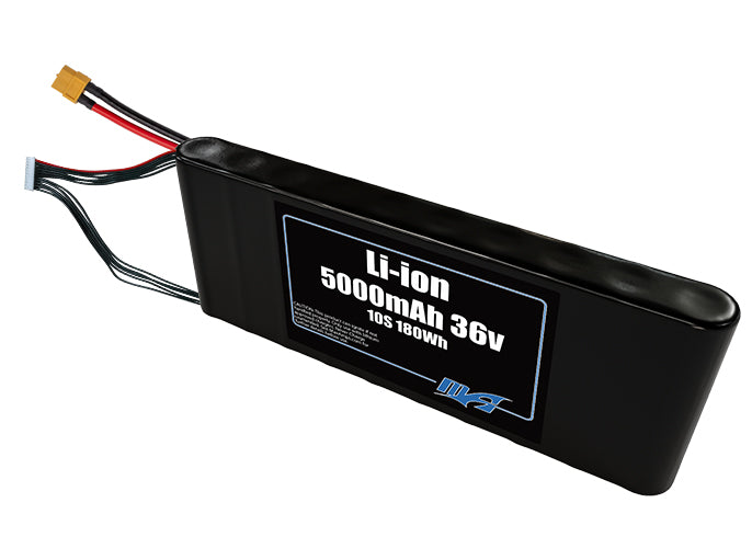 Compact 36-volt 5000mAh lithium-ion battery, built for lightweight drone, UAV, and robotics projects.