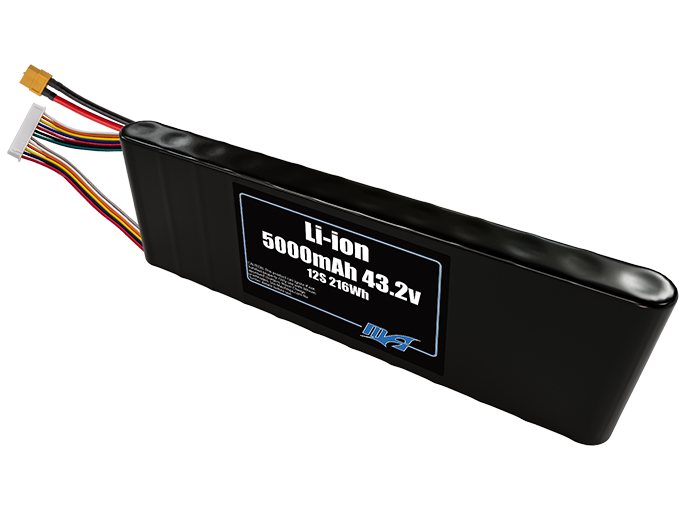 Compact 43.2-volt 5000mAh lithium-ion battery, built for lightweight drone, UAV, and robotics projects.