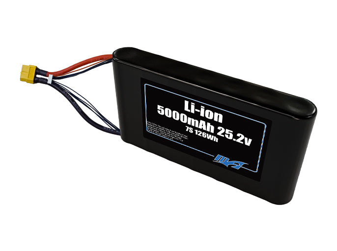 Compact 25.2-volt 5000mAh lithium-ion battery, built for lightweight drone, UAV, and robotics projects.