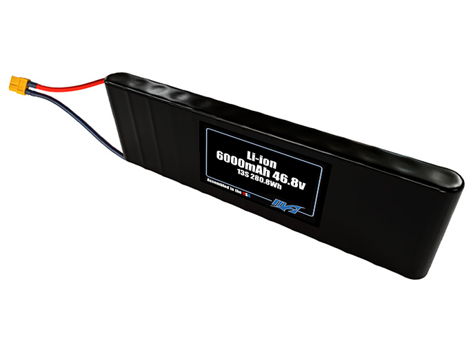 Compact 46.8-volt 6000mAh lithium-ion battery, built for lightweight drone, UAV, and robotics projects.