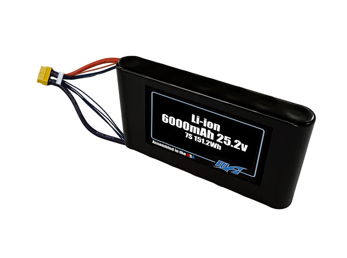 Compact 25.2-volt 6000mAh lithium-ion battery, built for lightweight drone, UAV, and robotics projects.