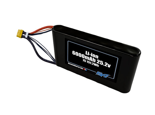 Compact 25.2-volt 6000mAh lithium-ion battery, built for lightweight drone, UAV, and robotics projects.