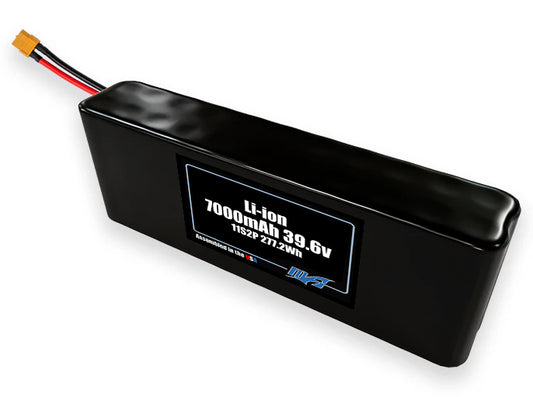 Compact 39.6-volt 7000mAh lithium-ion battery, built for lightweight drone, UAV, and robotics projects.