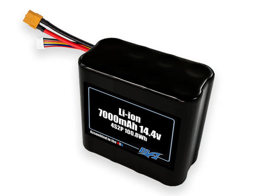Compact 14.4-volt 7000mAh lithium-ion battery, built for lightweight drone, UAV, and robotics projects.