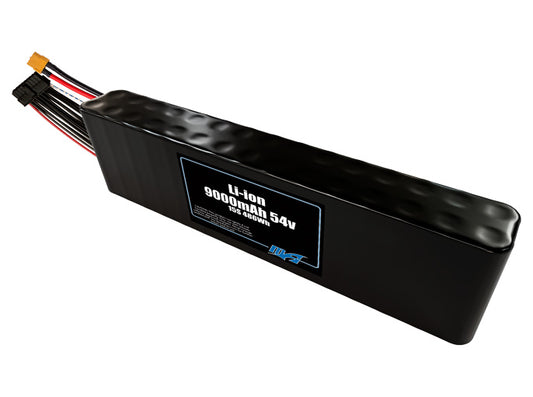 Compact 54-volt 9000mAh lithium-ion battery, built for lightweight drone, UAV, and robotics projects.
