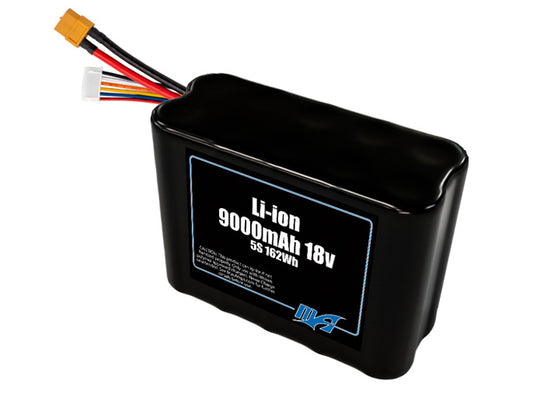 Compact 18-volt 9000mAh lithium-ion battery, built for lightweight drone, UAV, and robotics projects.