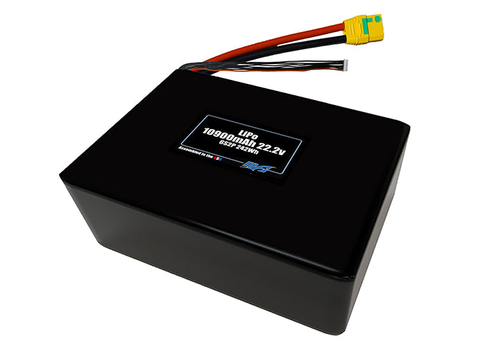 Compact 22.2v 10900mAh lithium-polymer battery, built for lightweight drone, UAV, and robotics projects.