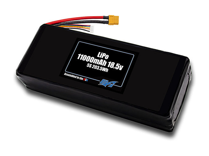 Compact 18.5-volt 11000mAh lithium-polymer battery, built for lightweight drone, UAV, and robotics projects.