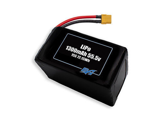 Compact 55.5-volt 1300mAh lithium-polymer battery, built for lightweight drone, UAV, and robotics projects.