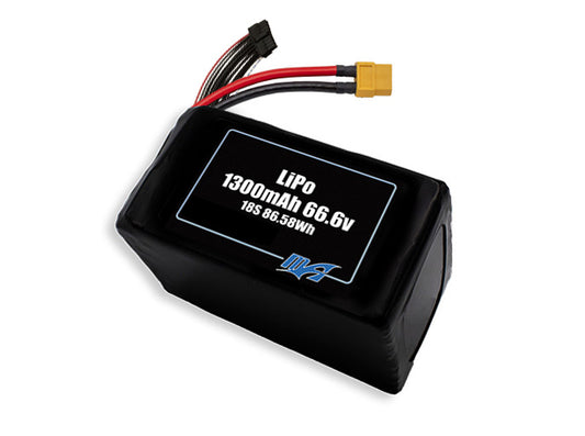 Compact 66.6-volt 1300mAh lithium-polymer battery, built for lightweight drone, UAV, and robotics projects.