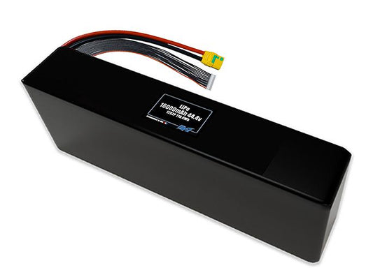 Compact 44.4-volt 16000mAh lithium-polymer battery, built for lightweight drone, UAV, and robotics projects.