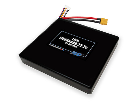 Compact 22.2-volt 17000mAh lithium-polymer side by side battery, built for lightweight drone, UAV, and robotics projects.