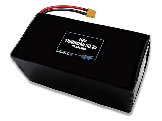Compact 33.3-volt 17000mAh lithium-polymer battery, built for lightweight drone, UAV, and robotics projects.