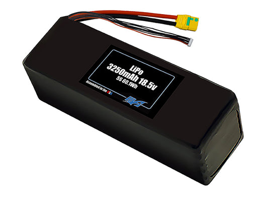 Compact 18.5-volt 3250mAh lithium-polymer battery, built for lightweight drone, UAV, and robotics projects.