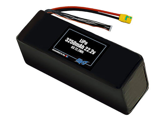 Compact 22.2-volt 3250mAh lithium-polymer battery, built for lightweight drone, UAV, and robotics projects.