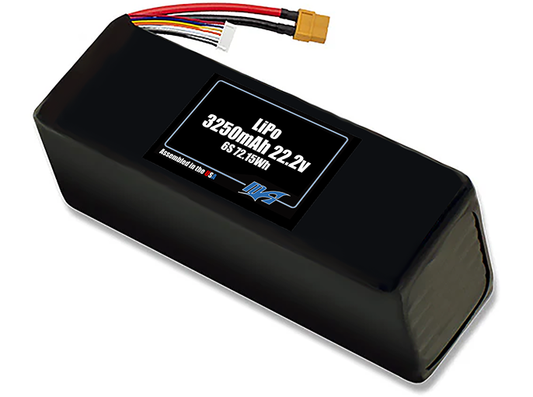 Compact 22.2-volt 3250mAh lithium-polymer battery, built for lightweight drone, UAV, and robotics projects.