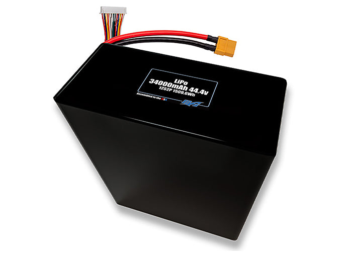 Compact 44.4-volt 34000mAh lithium-polymer battery, built for lightweight drone, UAV, and robotics projects.