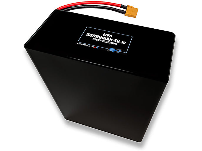 Compact 48.1-volt 34000mAh lithium-polymer battery, built for lightweight drone, UAV, and robotics projects.