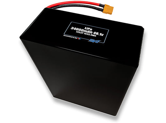 Compact 48.1-volt 34000mAh lithium-polymer battery, built for lightweight drone, UAV, and robotics projects.