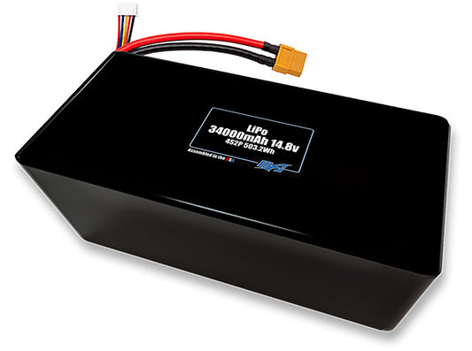 Compact 14.8-volt 34000mAh lithium-polymer battery, built for lightweight drone, UAV, and robotics projects.