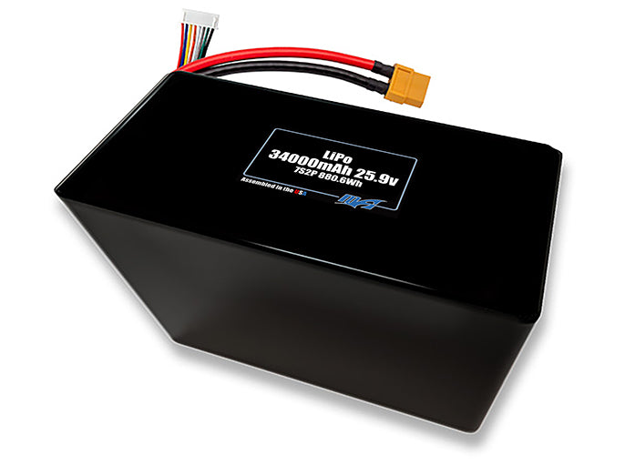 Compact 25.9-volt 34000mAh lithium-polymer battery, built for lightweight drone, UAV, and robotics projects.