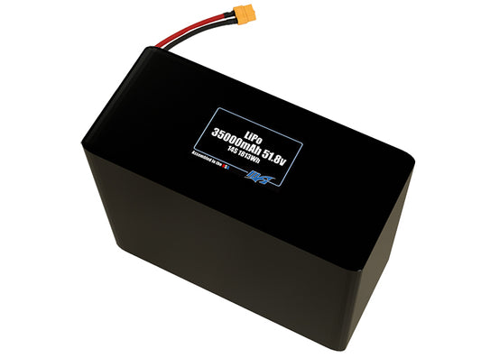 Compact 51.8-volt 35000mAh lithium-polymer battery, built for lightweight drone, UAV, and robotics projects.