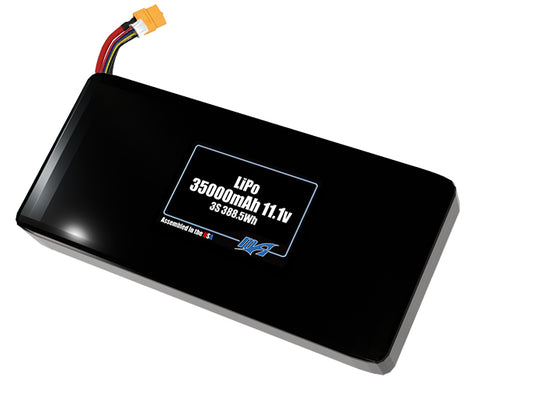 Compact 11.1-volt 35000mAh lithium-polymer battery, built for lightweight drone, UAV, and robotics projects.