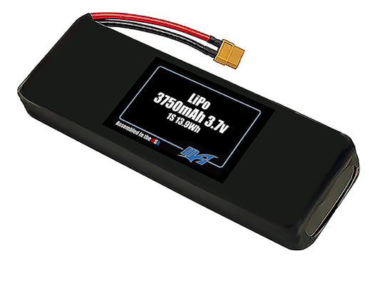 Compact 3.7-volt 3750mAh lithium-polymer battery, built for lightweight drone, UAV, and robotics projects.