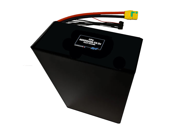 Compact 55.5-volt 46000mAh lithium-polymer battery, built for lightweight drone, UAV, and robotics projects.