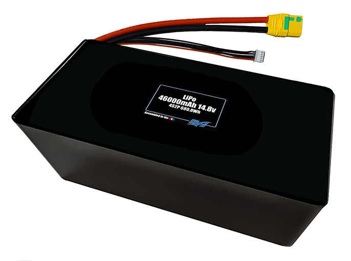 Compact 14.8-volt 46000mAh lithium-polymer battery, built for lightweight drone, UAV, and robotics projects.