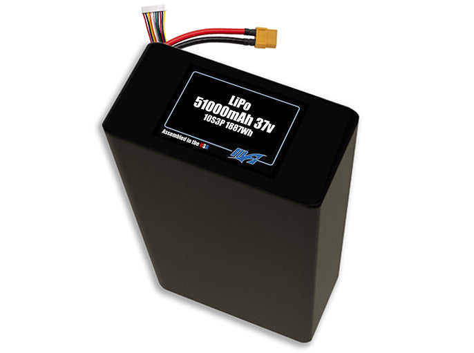 Compact 37-volt 51000mAh lithium-polymer battery, built for lightweight drone, UAV, and robotics projects.