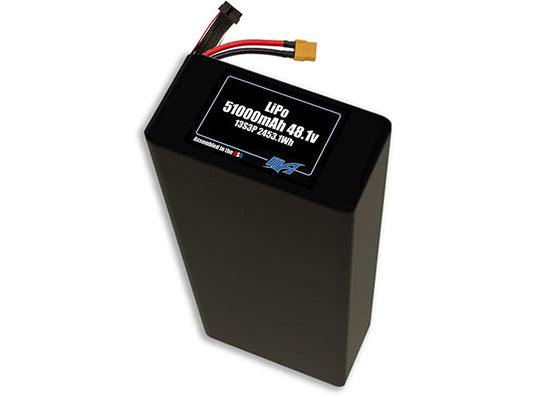 Compact 48.1-volt 51000mAh lithium-polymer battery, built for lightweight drone, UAV, and robotics projects.